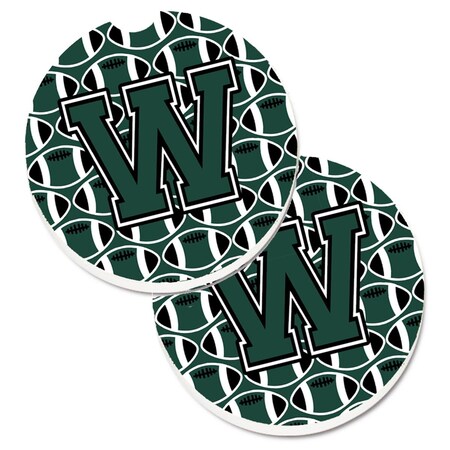 Carolines Treasures Letter W Football Green and White Set of 2 Cup Holder Car Coaster CJ1071-WCARC